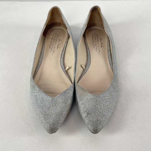 Zara Glitter Slip On Point Toe Ballet Flats in Silver Size 38 or 7.5 - Picture 2 of 8